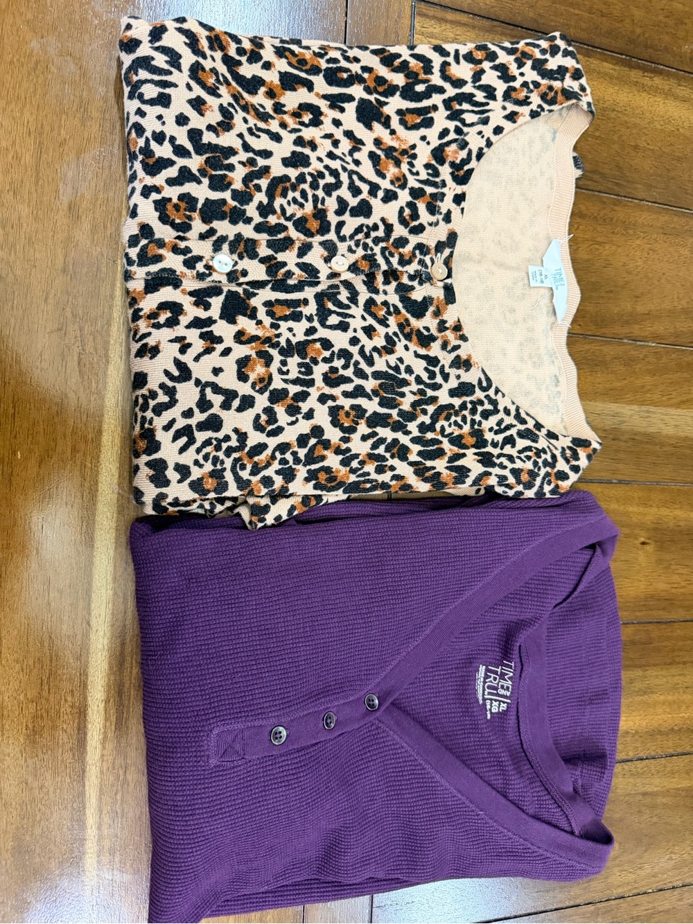 Lot of 2 Time and Tru Women's XL (16-18) Leopard Cardigan & Purple Waffle Henley